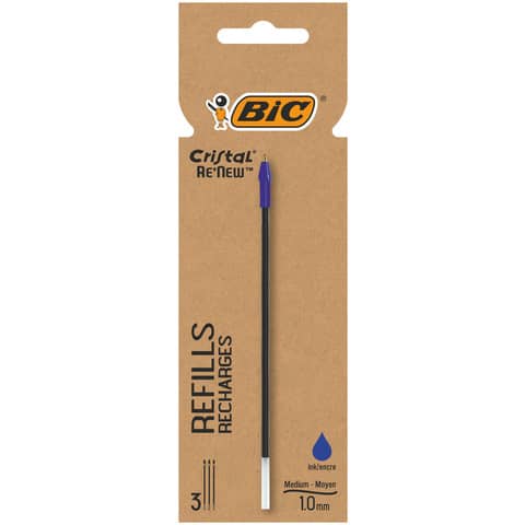 Refill Blu BIC Cristal Re'new - cf. da 3 pezzi
