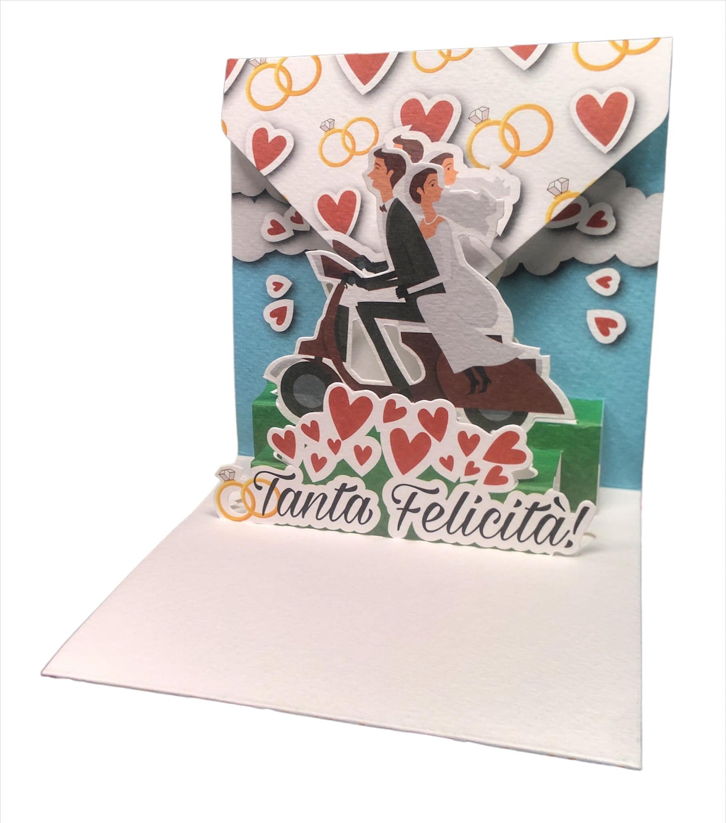 BIGLIETTO MATRIMONIO SPOSI IN VESPA - ORIGAMO