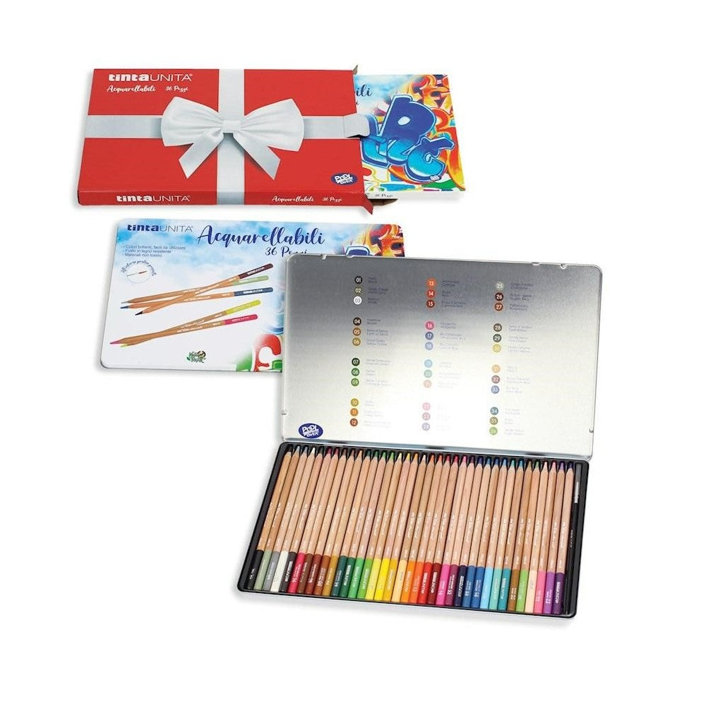 Pastelli Acquerellabili Scatola in Metallo da 36 Colori - Tinta Unita