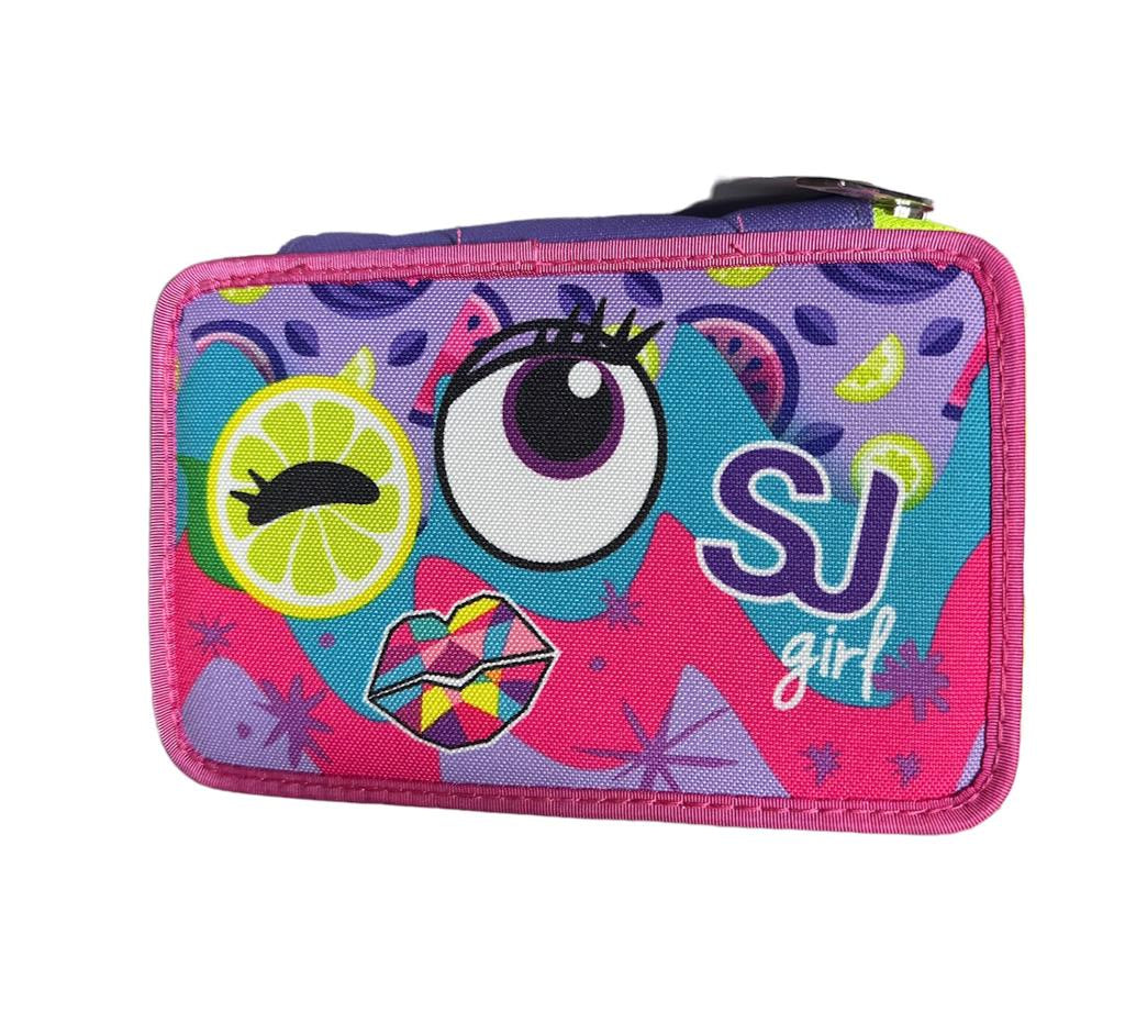 Astuccio 3 zip accessoriato Face Girl - SJ Gang