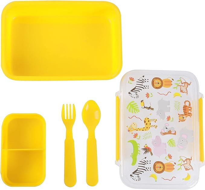 Lunch box/portamerenda ermetico Animals con divisorio e posate - iDrink Kids