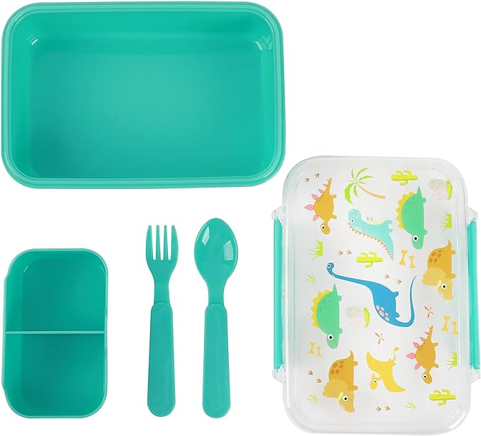 Lunch box/portamerenda ermetico Dino con divisorio e posate - iDrink Kids