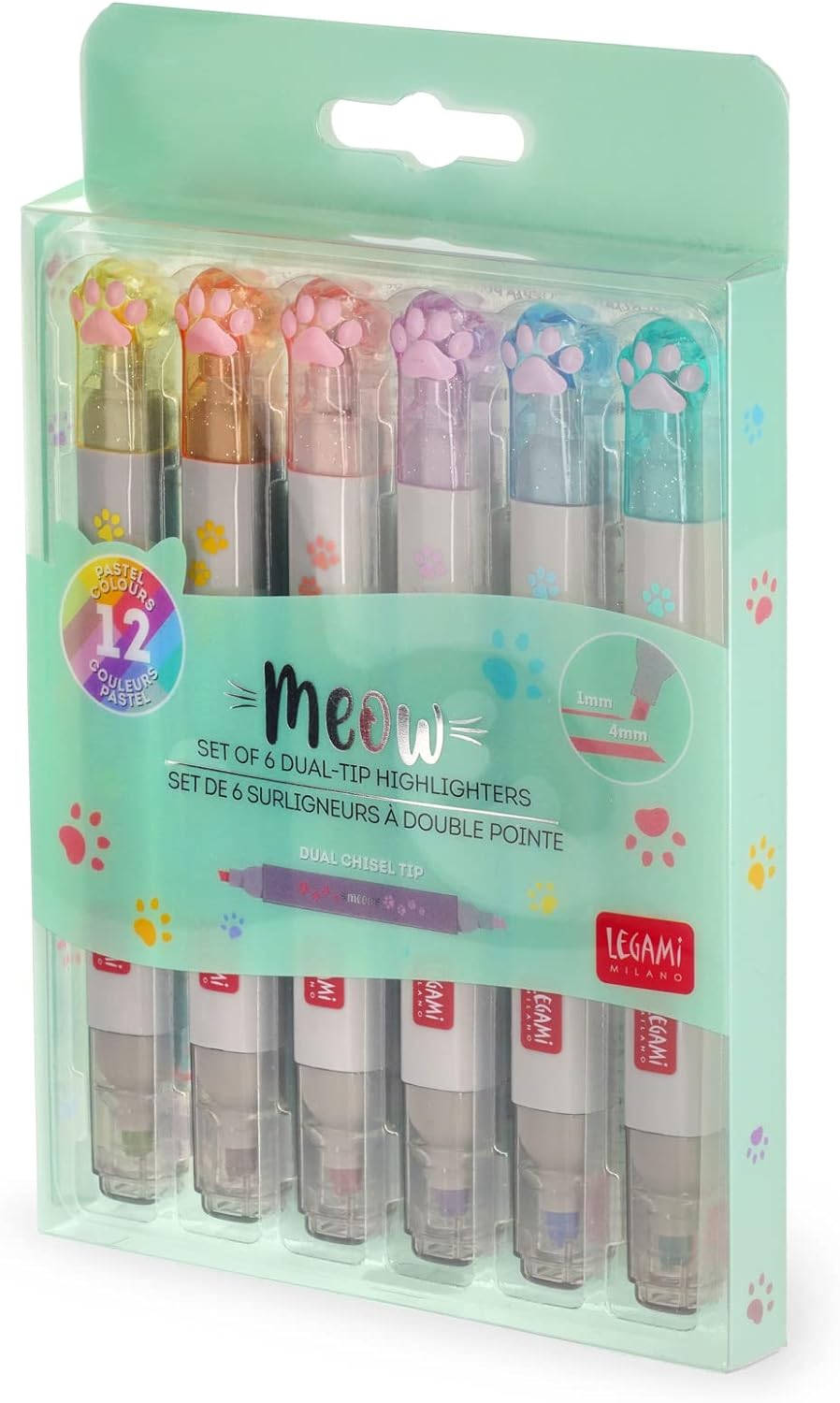 Set di 6 Evidenziatori Pastello Doppia Punta - Meow - Legami