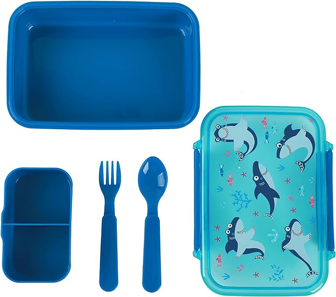 Lunch box/portamerenda ermetico Shark con divisorio e posate - iDrink Kids