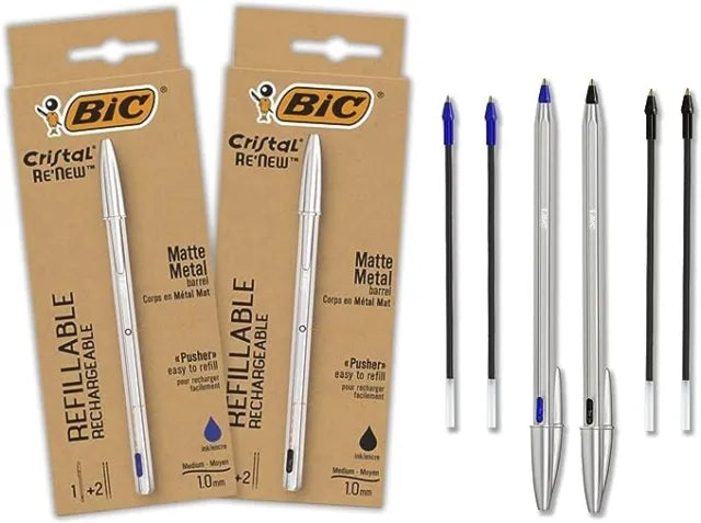 Penna a sfera ricaricabile BIC Cristal Re'New - 1 penna + 2 refill