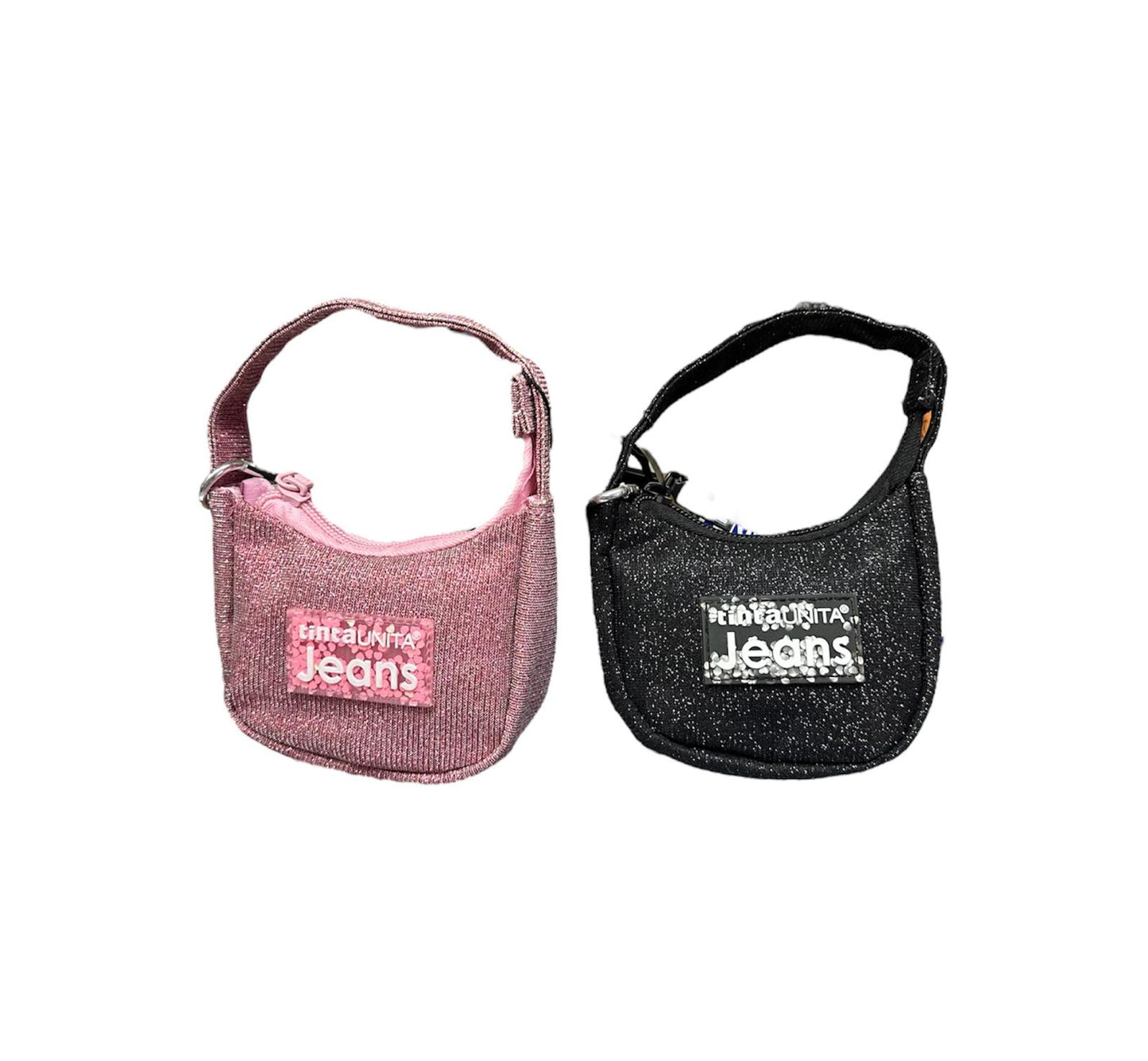 Mini borsetta portamonete glitterata con moschettone portachiavi - Tinta Unita Jeans