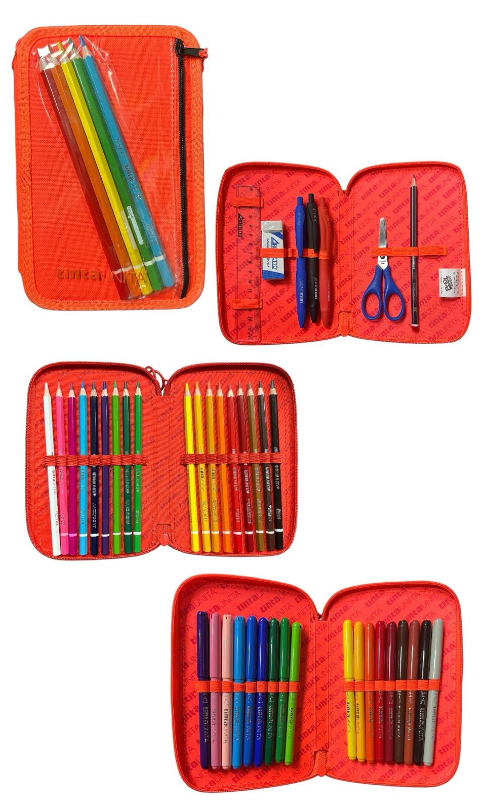 Astuccio 3 zip accessoriato con tasca frontale - Tinta Unita
