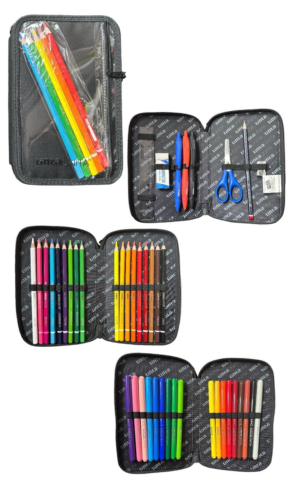 Astuccio 3 zip accessoriato con tasca frontale - Tinta Unita