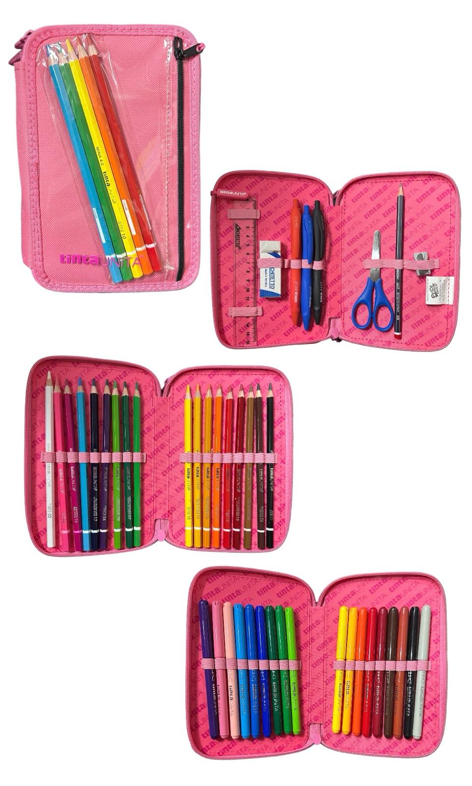 Astuccio 3 zip accessoriato con tasca frontale - Tinta Unita