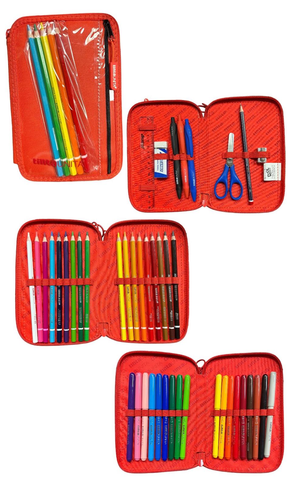Astuccio 3 zip accessoriato con tasca frontale - Tinta Unita
