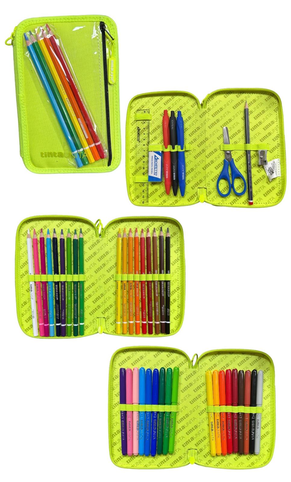 Astuccio 3 zip accessoriato con tasca frontale - Tinta Unita