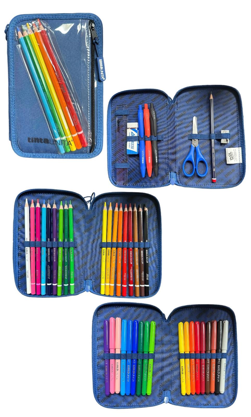 Astuccio 3 zip accessoriato con tasca frontale - Tinta Unita