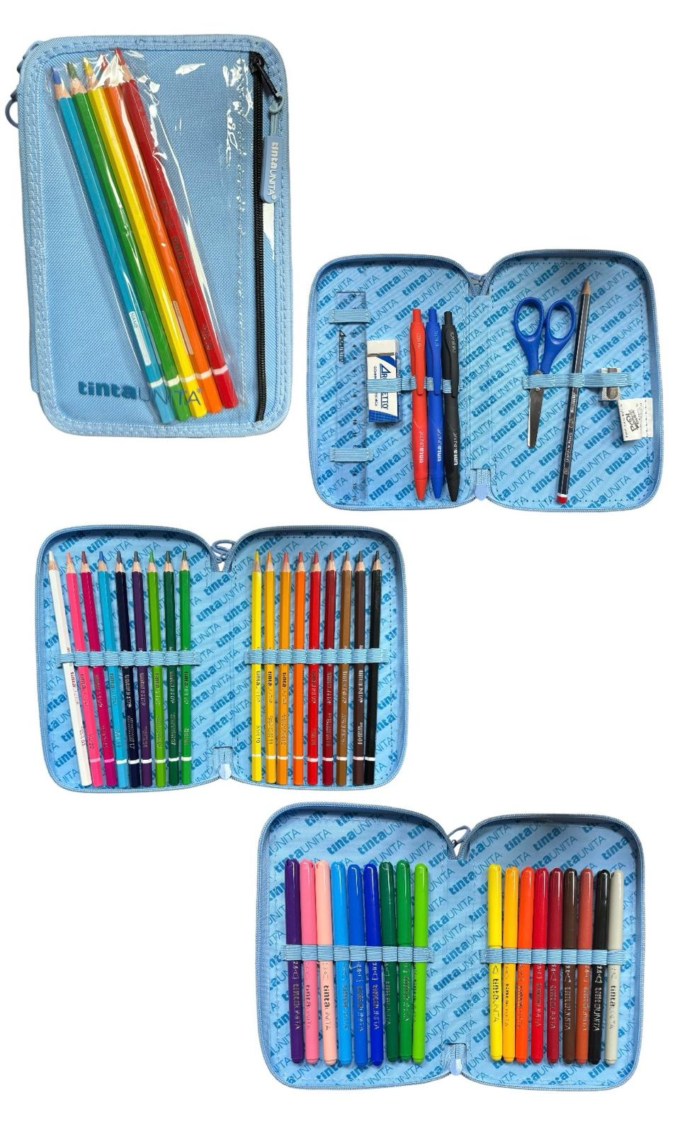 Astuccio 3 zip accessoriato con tasca frontale - Tinta Unita