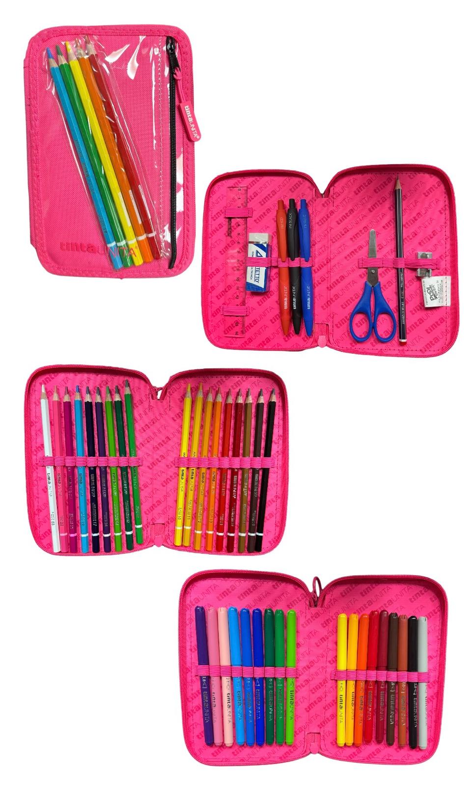 Astuccio 3 zip accessoriato con tasca frontale - Tinta Unita