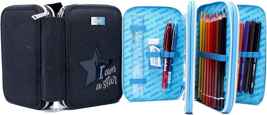 Astuccio glitterato 3 zip accessoriato - Tinta Unita Glamour