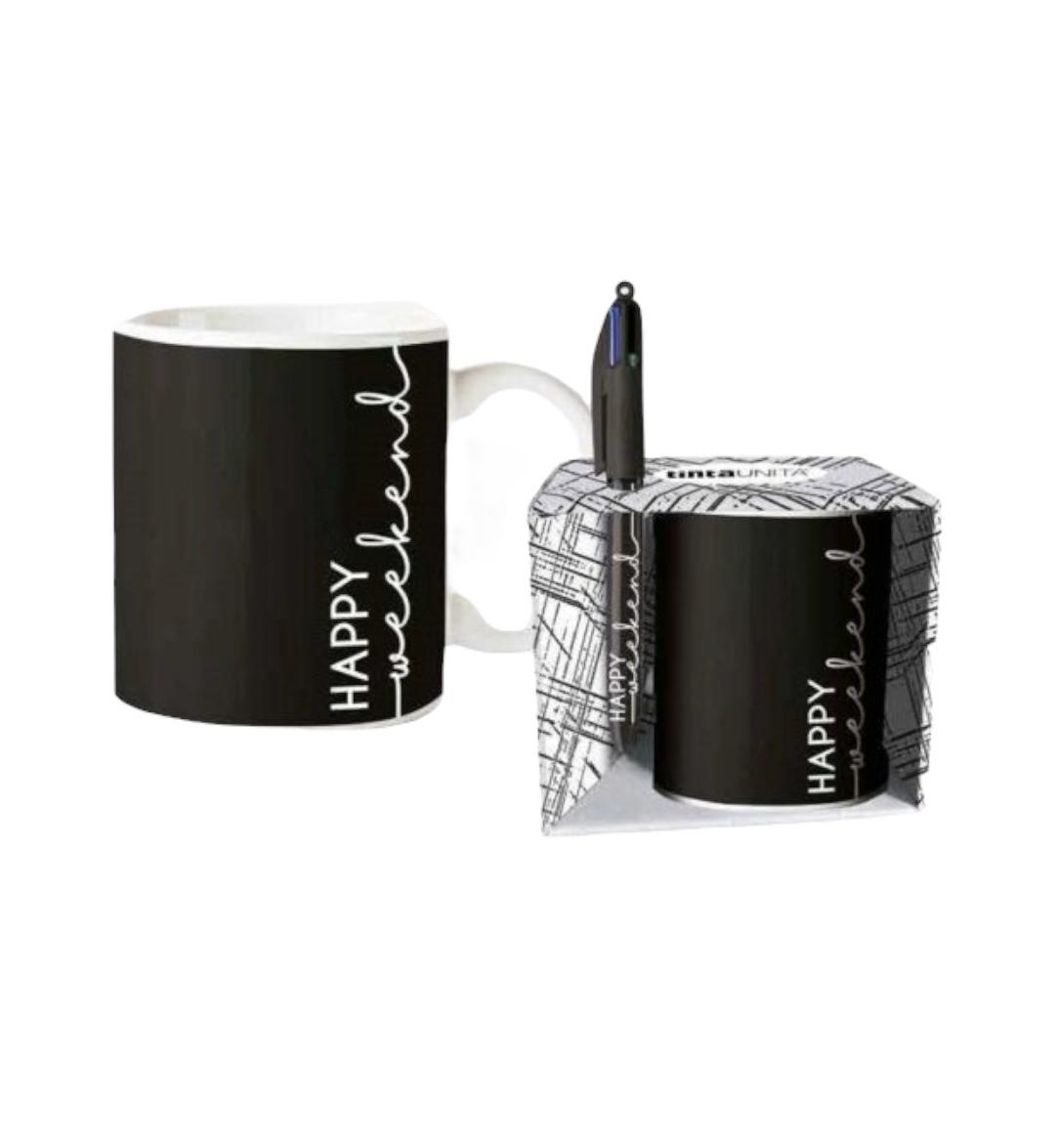 Tazza con penna 4 colori Bic - Tinta Unita