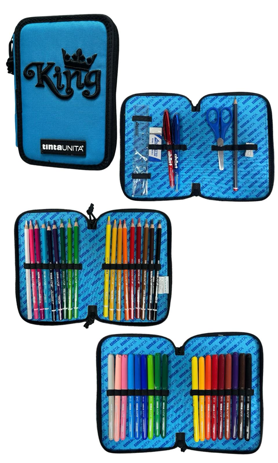 Astuccio 3 zip accessoriato - Tinta Unita King&Queen