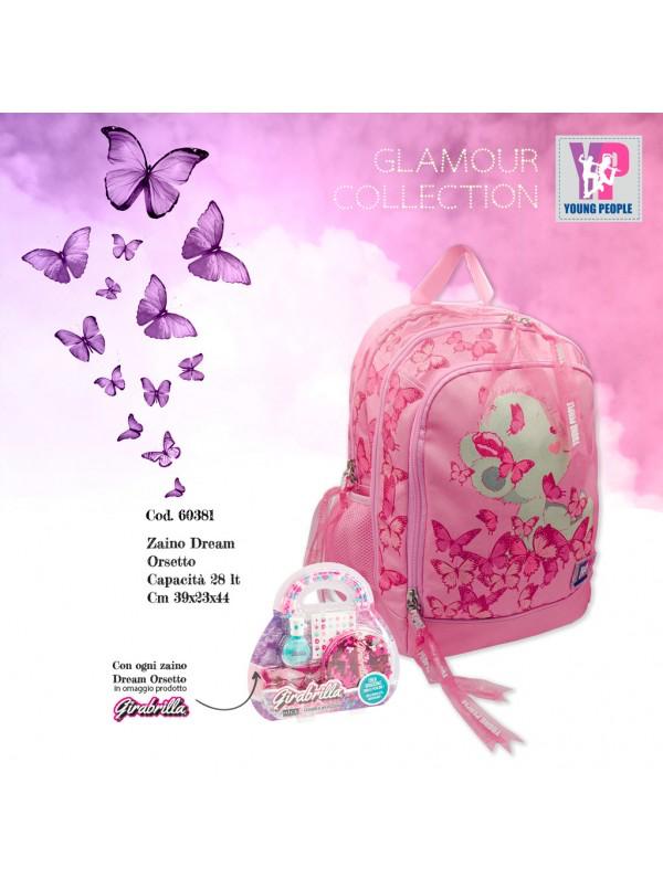 Zaino Dream Orsetto Rosa e Farfalle - Tinta Unita Glamour