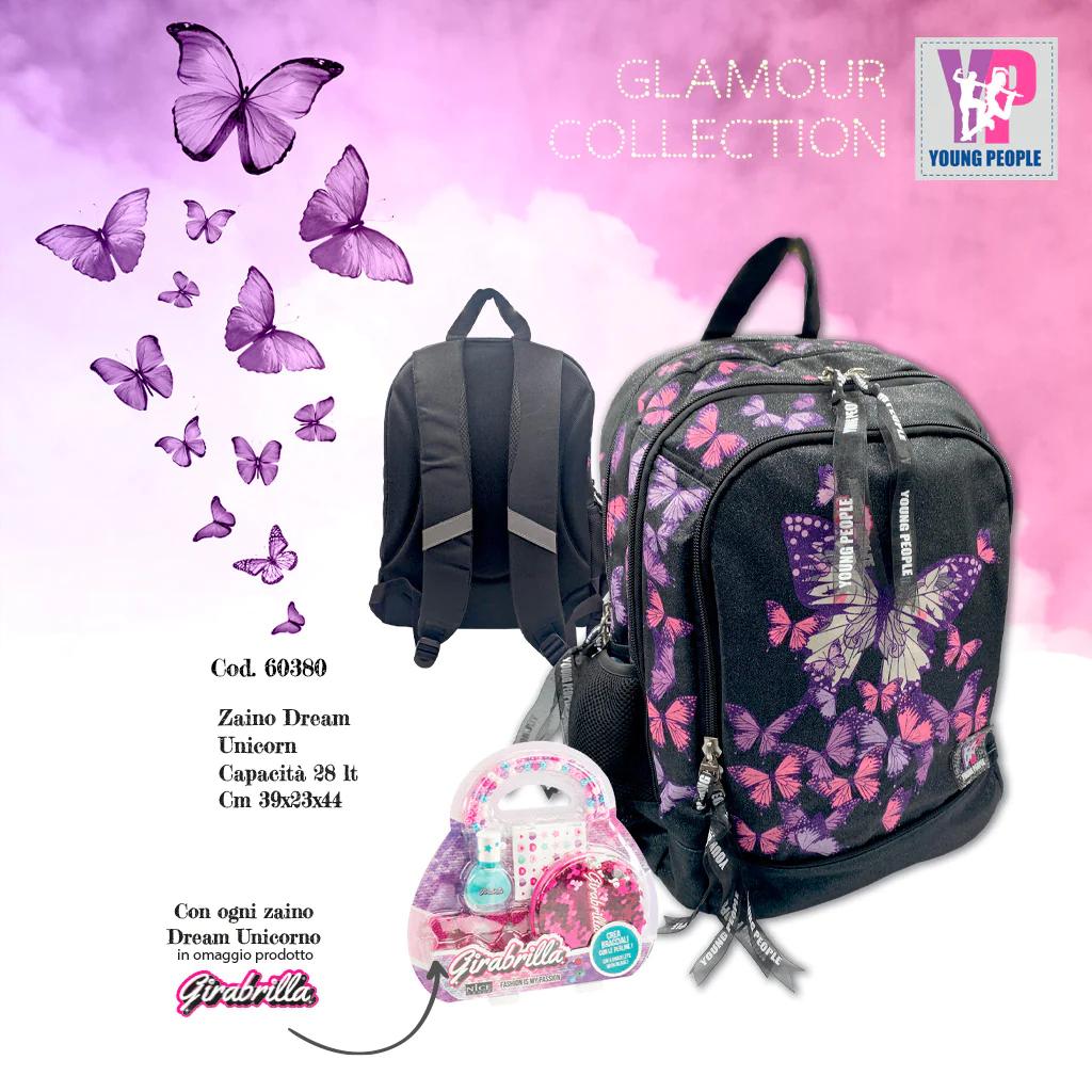 Zaino Dream Unicorno e Farfalle nero - Tinta Unita Glamour