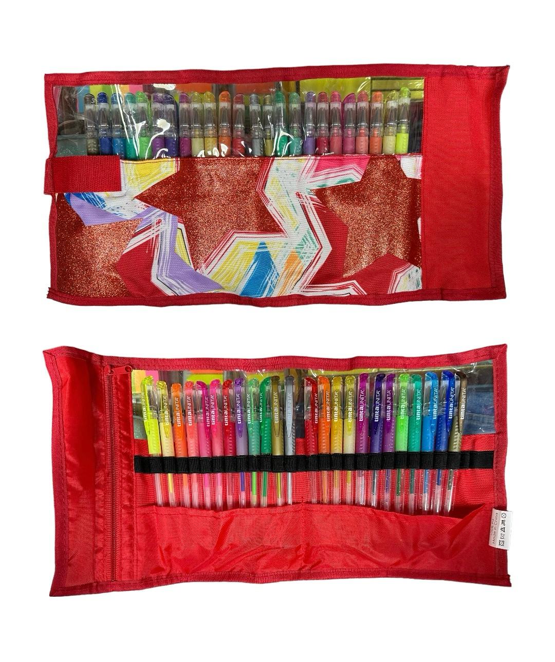 Rotolo astuccio 24 penne gel - Tinta Unita Glitterissima