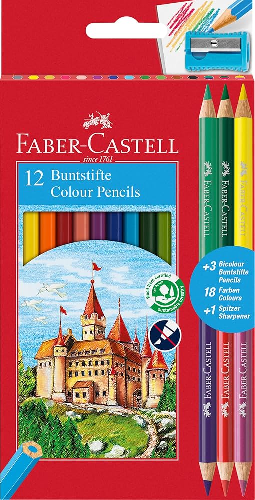 Pastelli in legno da 12 + 3 bipunta - Faber Castell