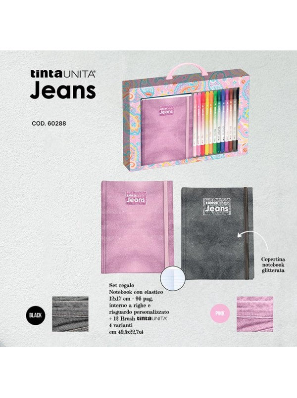 Set Regalo Notebook +12 Brush Pen bi punta - Tinta Unita Jeans
