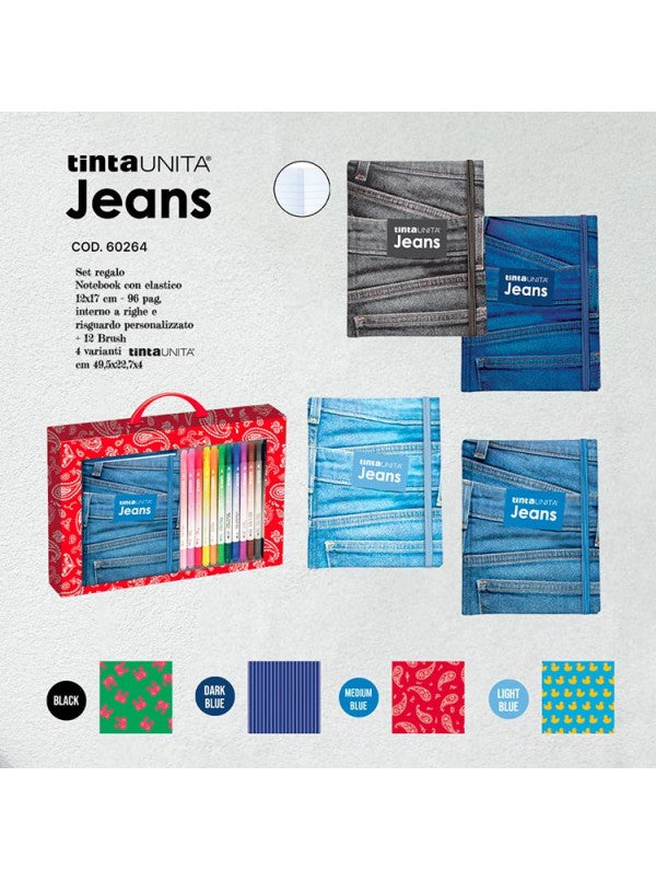 Set Regalo Notebook +12 Brush Pen bi punta - Tinta Unita Jeans