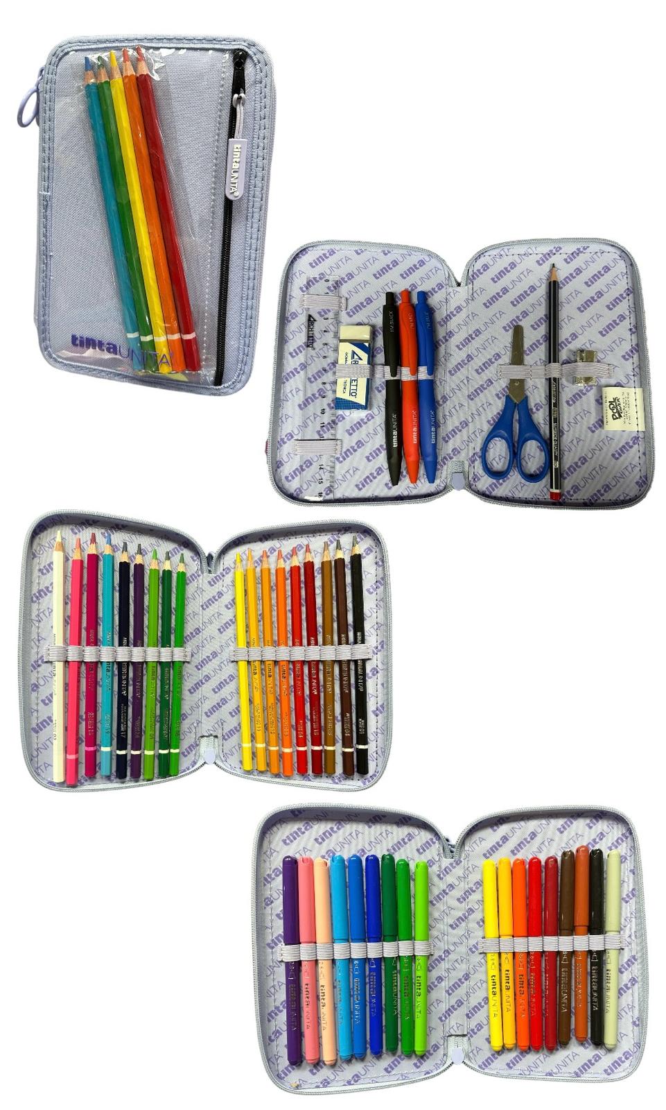 Astuccio 3 zip accessoriato con tasca frontale - Tinta Unita