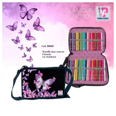 Astuccio Maxi con tracolla Farfalle - Tinta Unita