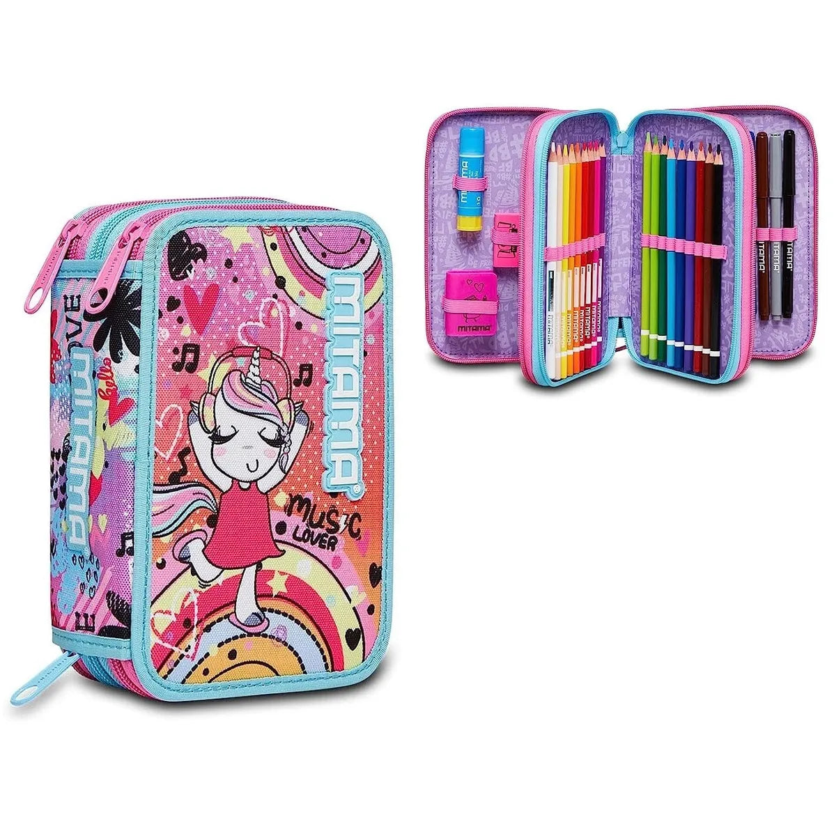 Astuccio 3 zip accessoriato Music Love - Mitama