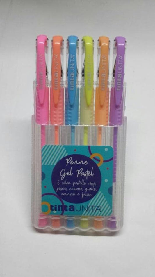 Set da 6 Penne Gel Pastel colorate in astuccio trasparente - Tinta Unita
