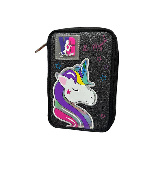 Astuccio 3 zip accessoriato Unicorno - Tinta Unita