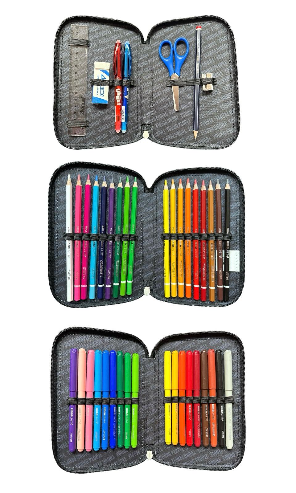 Astuccio 3 zip accessoriato Unicorno - Tinta Unita