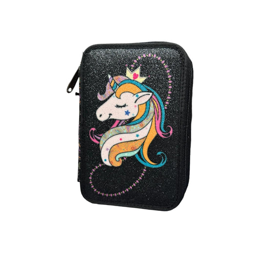 Astuccio 3 zip accessoriato Unicorno - Tinta Unita