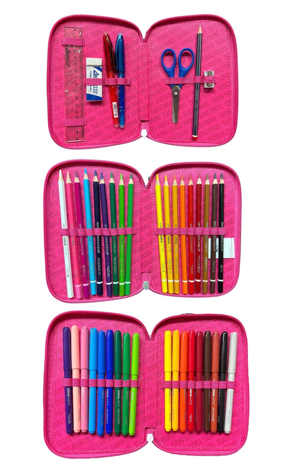 Astuccio 3 zip accessoriato - Tinta Unita