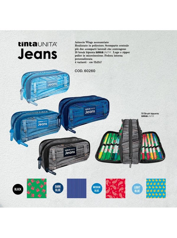 Astuccio Wings 3 zip accessoriato - Tinta Unita Jeans