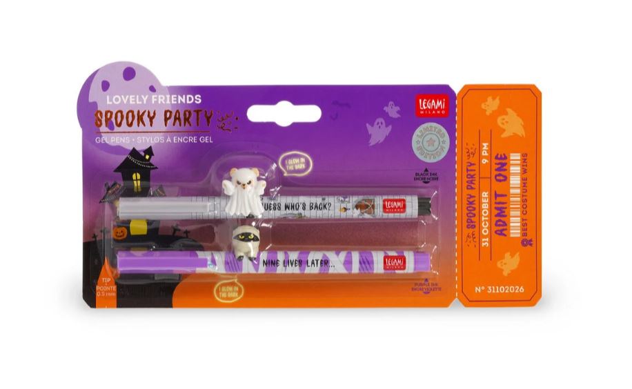 Set di 2 Penne Gel con Animaletto Decorativo - Lovely Friends - Spooky Party - Halloween - Legami