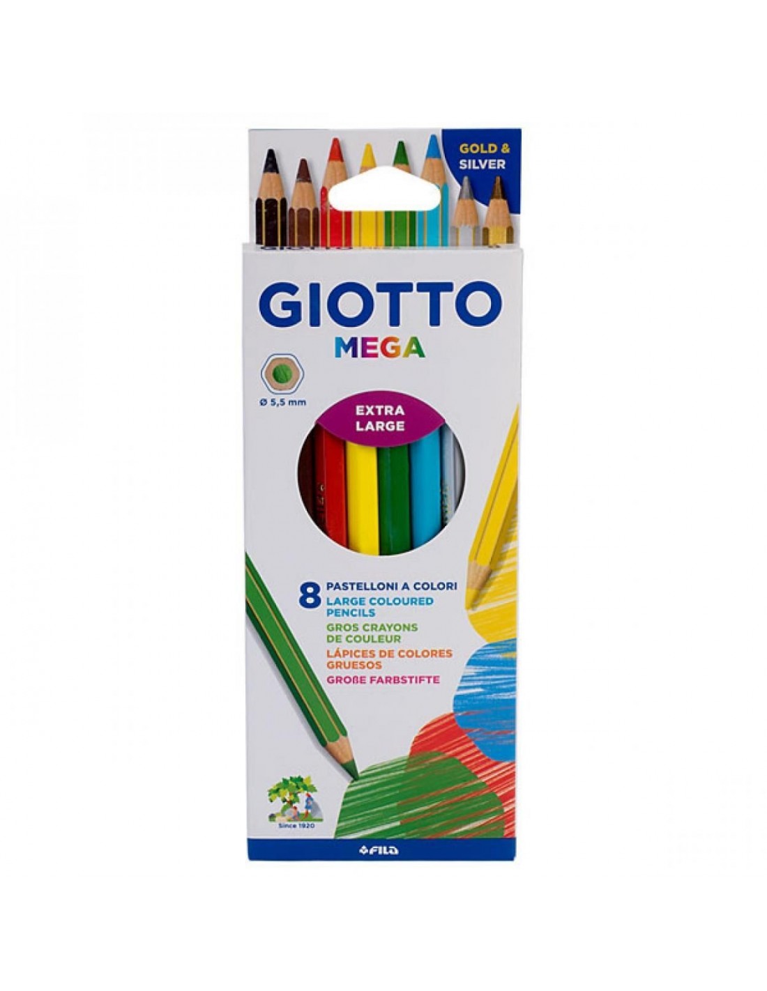 Pastelli in legno Mega da 8 - Giotto