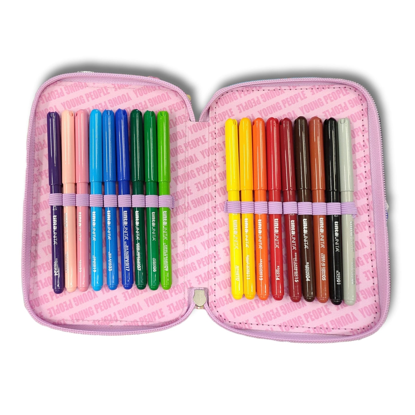 Astuccio 3 zip accessoriato Unicorno - Tinta Unita